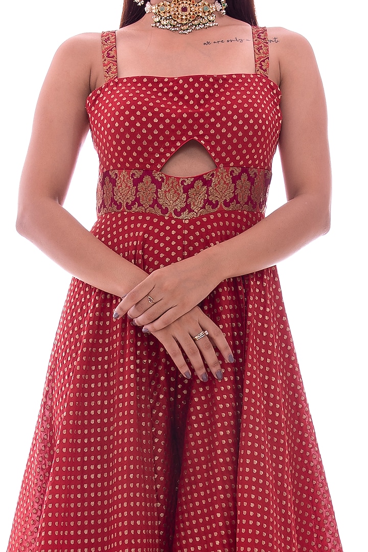 Deep Red Embellished Jumpsuit by Pooja Rajpal Jaggi at Pernia's Pop Up Shop