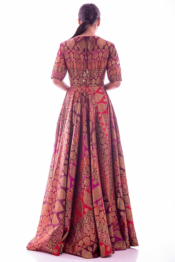 Wine & Deep Red Brocade Wedding Anarkali Set by Pooja Rajpal Jaggi at Pernia's Pop Up Shop