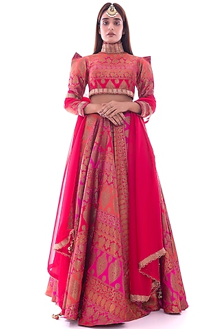 Magenta Embellished Lehenga Set by Pooja Rajpal Jaggi