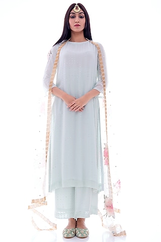 Aqua Sequins Kurta Set by Pooja Rajpal Jaggi