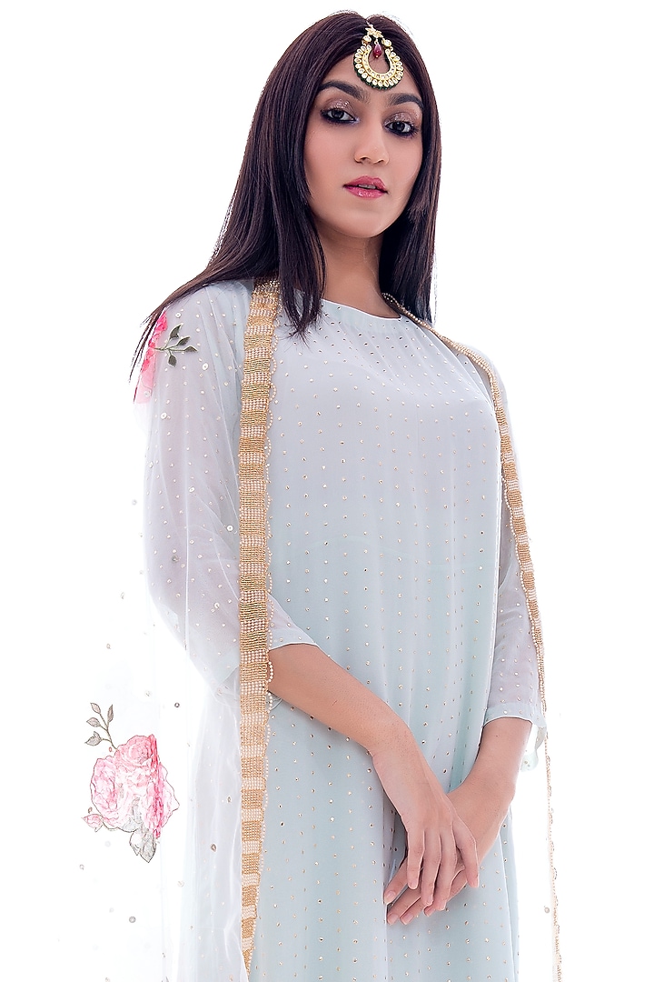 Aqua Sequins Kurta Set by Pooja Rajpal Jaggi at Pernia's Pop Up Shop