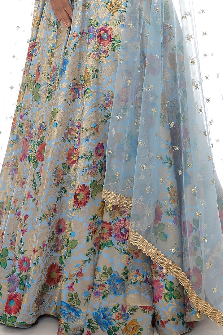 Blue Embroidered Wedding Anarkali Set by Pooja Rajpal Jaggi at Pernia's Pop Up Shop