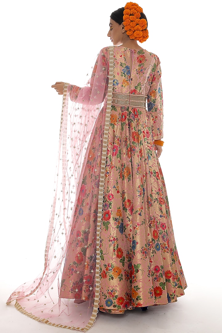 Pink Brocade Embroidered Wedding Anarkali Set by Pooja Rajpal Jaggi at Pernia's Pop Up Shop