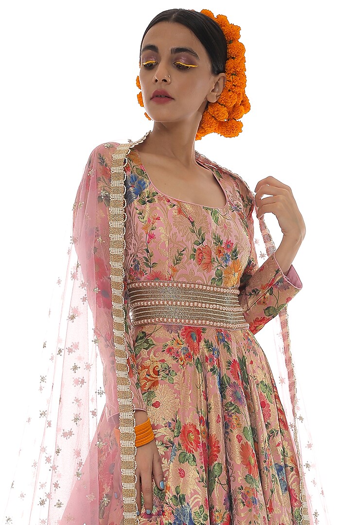 Pink Brocade Embroidered Wedding Anarkali Set by Pooja Rajpal Jaggi at Pernia's Pop Up Shop