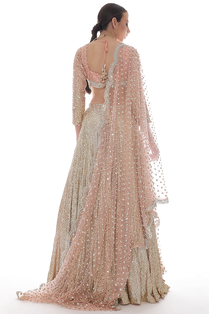 Peach Georgette Embroidered Wedding Lehenga Set by Pooja Rajpal Jaggi at Pernia's Pop Up Shop