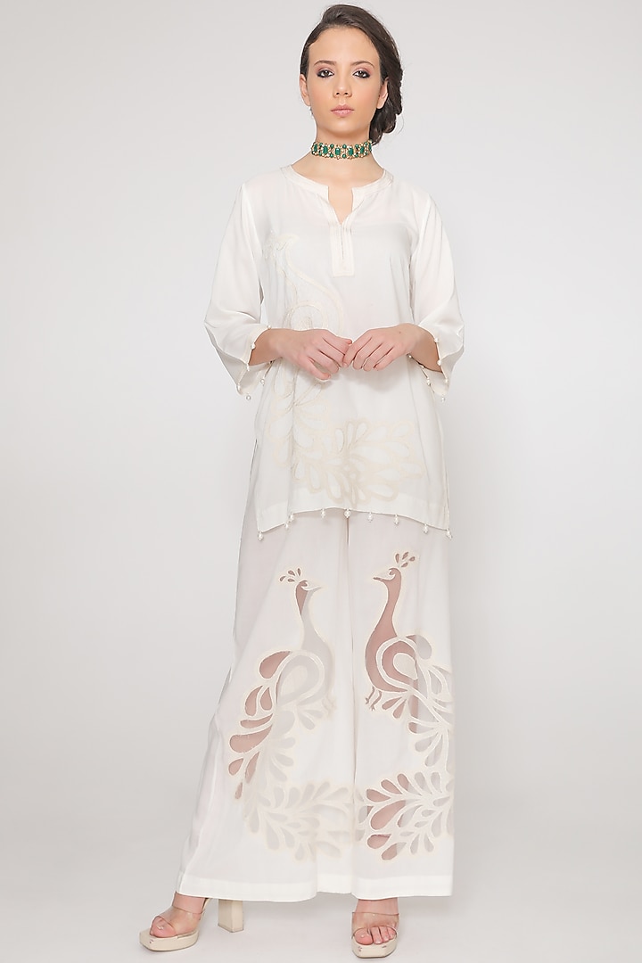 White Embroidered Co-Ord Set by Pooja Rajpal Jaggi