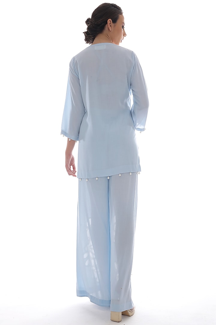 Blue Modal Embroidered Co-Ord Set by Pooja Rajpal Jaggi at Pernia's Pop Up Shop