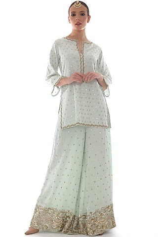 Soft Aqua Embroidered Co-Ord Set by Pooja Rajpal Jaggi