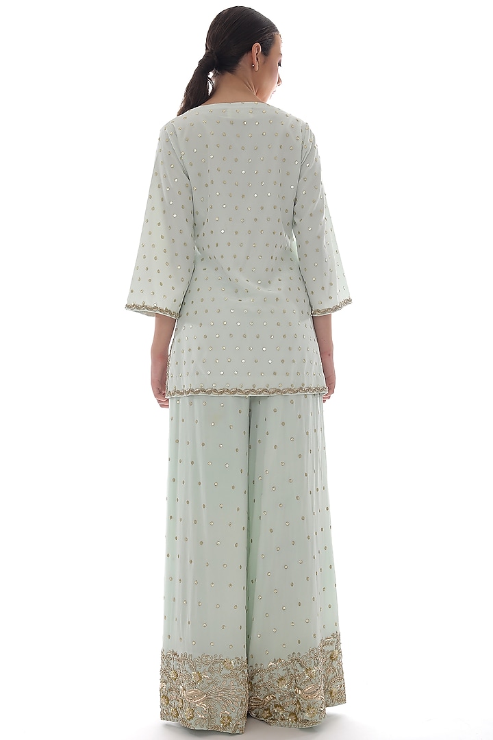 Soft Aqua Embroidered Co-Ord Set by Pooja Rajpal Jaggi at Pernia's Pop Up Shop