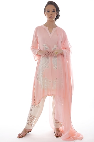 Pink Modal Embroidered Kurta Set by Pooja Rajpal Jaggi