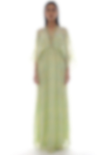 Lime Green Embroidered Kaftan With Inner by Pooja Rajpal Jaggi