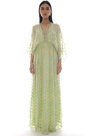 Lime Green Embroidered Kaftan With Inner by Pooja Rajpal Jaggi