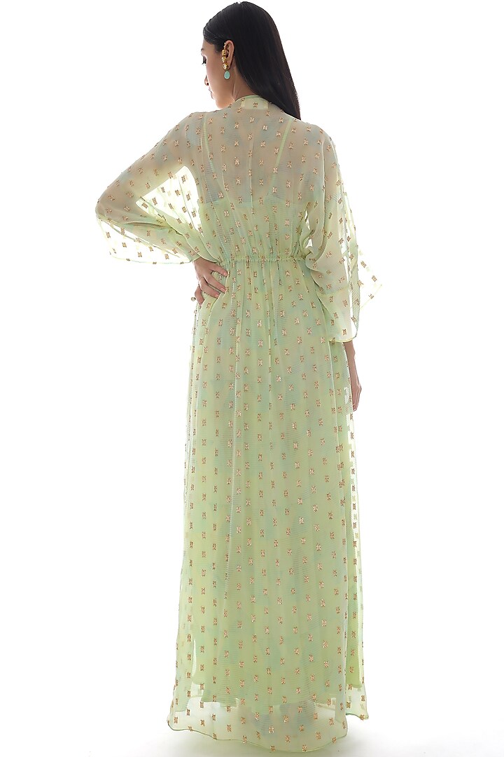 Lime Green Embroidered Kaftan With Inner by Pooja Rajpal Jaggi at Pernia's Pop Up Shop