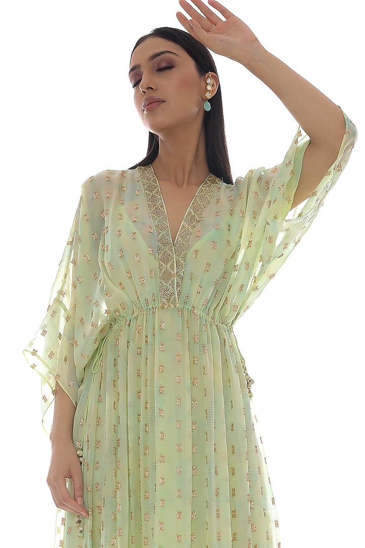 Lime Green Embroidered Kaftan With Inner by Pooja Rajpal Jaggi at Pernia's Pop Up Shop