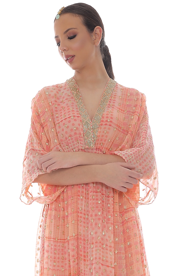 Peach Embroidered Kaftan With Inner by Pooja Rajpal Jaggi at Pernia's Pop Up Shop