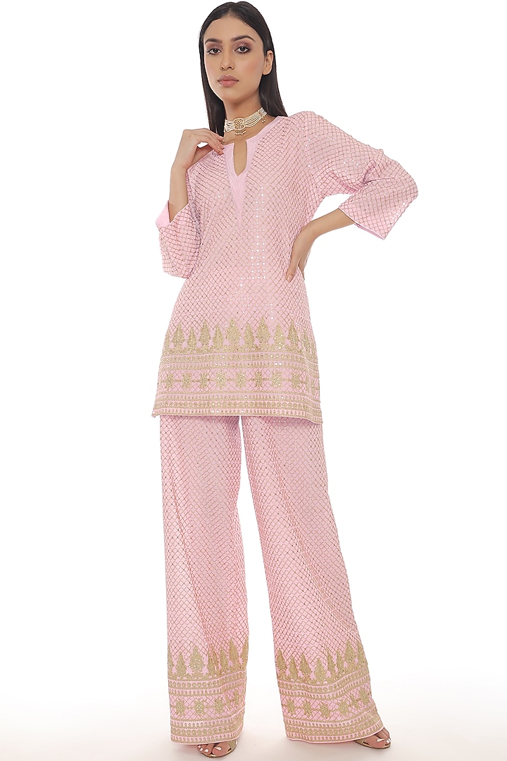 Pink Embroidered Co-Ord Set by Pooja Rajpal Jaggi