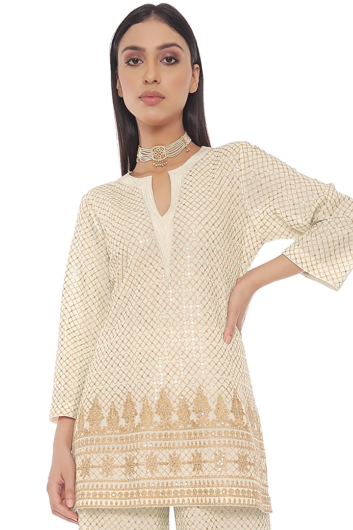 Cream Georgette Embroidered Co-Ord Set by Pooja Rajpal Jaggi at Pernia's Pop Up Shop