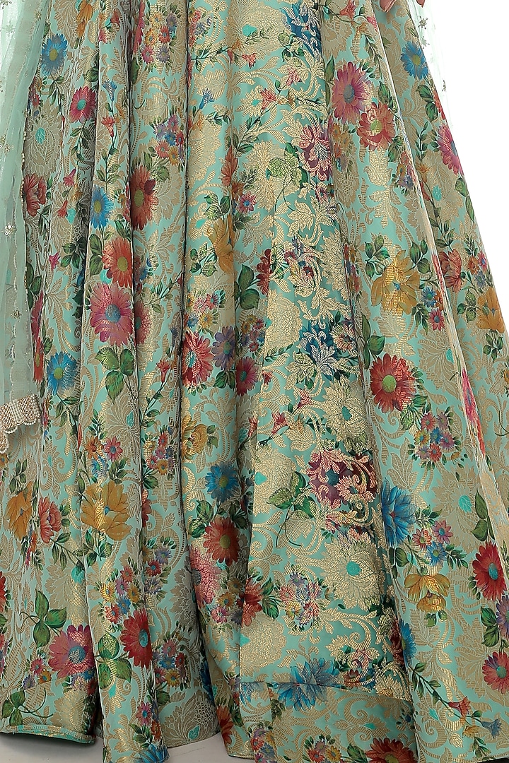 Aquamarine Brocade Embroidered Wedding Lehenga Set by Pooja Rajpal Jaggi at Pernia's Pop Up Shop