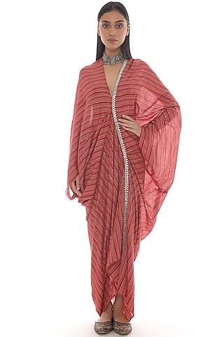 Rust Cotton Embroidered Kaftan by Pooja Rajpal Jaggi