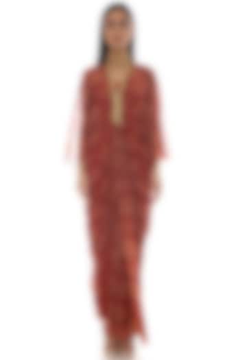 Red Embroidered Kaftan With Inner by Pooja Rajpal Jaggi