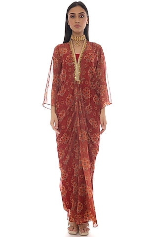 Red Embroidered Kaftan With Inner by Pooja Rajpal Jaggi