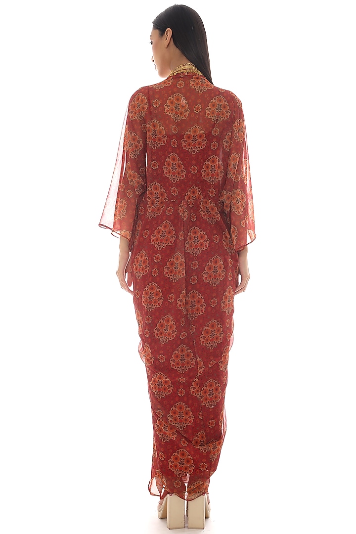 Red Embroidered Kaftan With Inner by Pooja Rajpal Jaggi at Pernia's Pop Up Shop