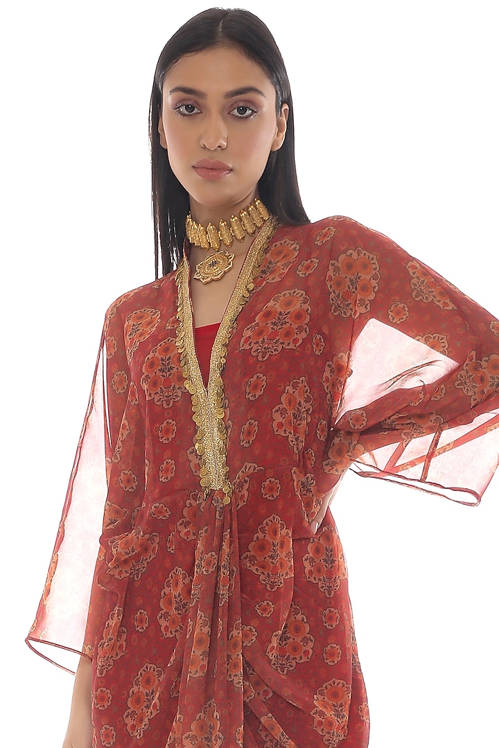 Red Embroidered Kaftan With Inner by Pooja Rajpal Jaggi at Pernia's Pop Up Shop