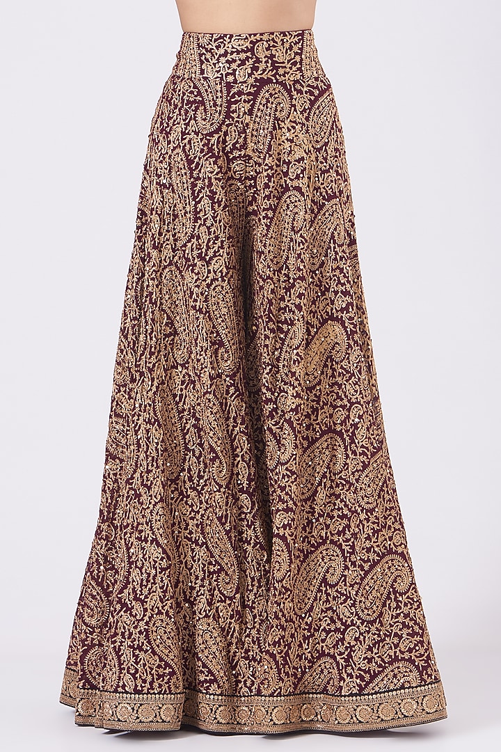 Wine Kashmiri Work Wedding Sharara Set by Pooja Rajpal Jaggi at Pernia's Pop Up Shop