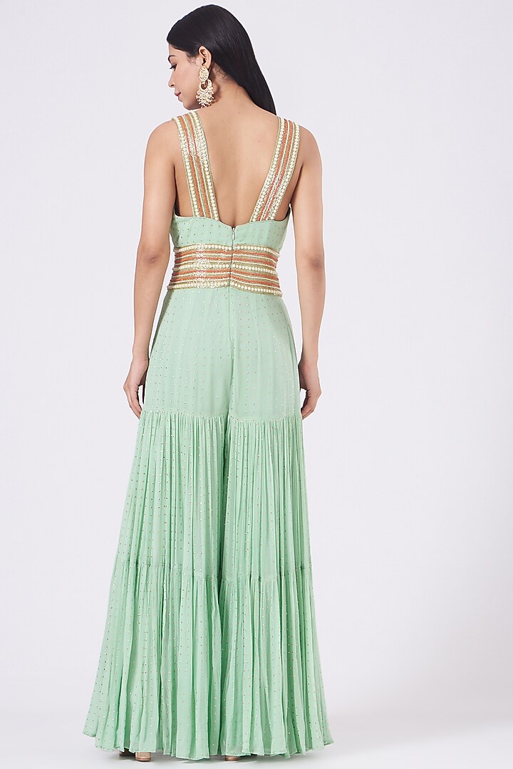 Mint Embellished Jumpsuit by Pooja Rajpal Jaggi at Pernia's Pop Up Shop