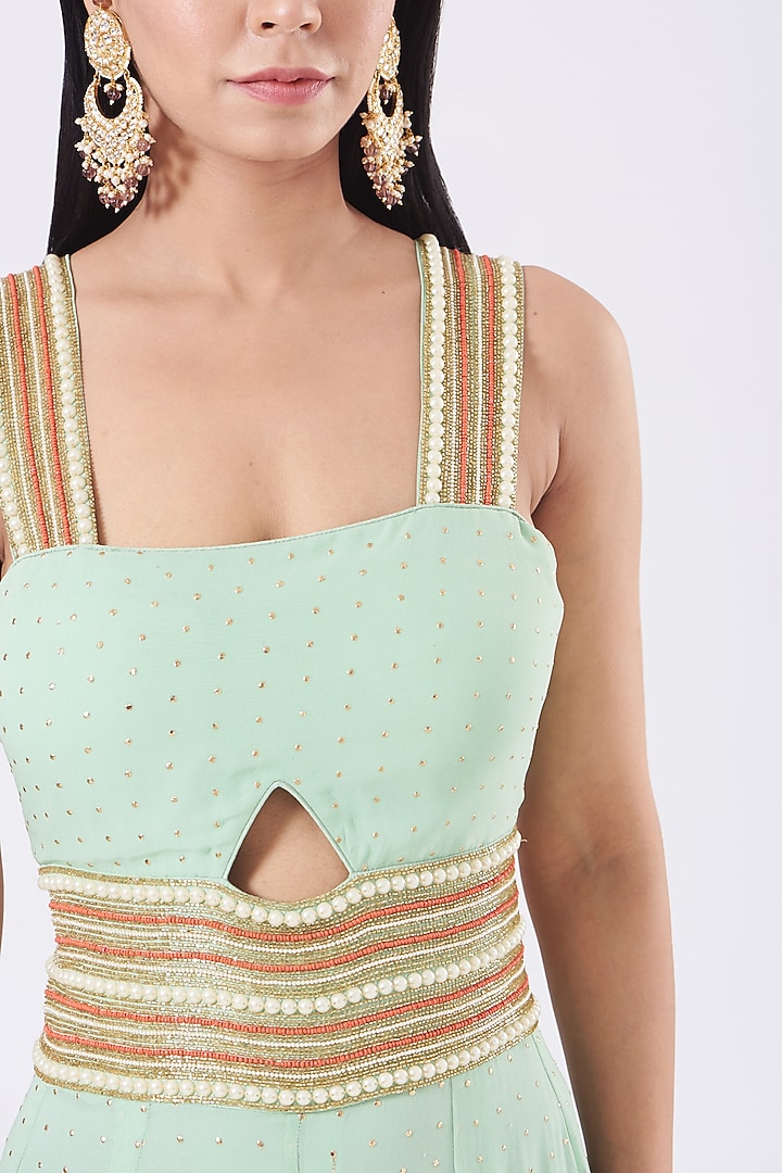 Mint Embellished Jumpsuit by Pooja Rajpal Jaggi at Pernia's Pop Up Shop