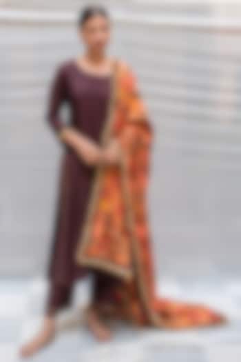 Orange Silk & Satin Embroidered Upcycled Dupatta by Priyanka Raajiv at Pernia's Pop Up Shop