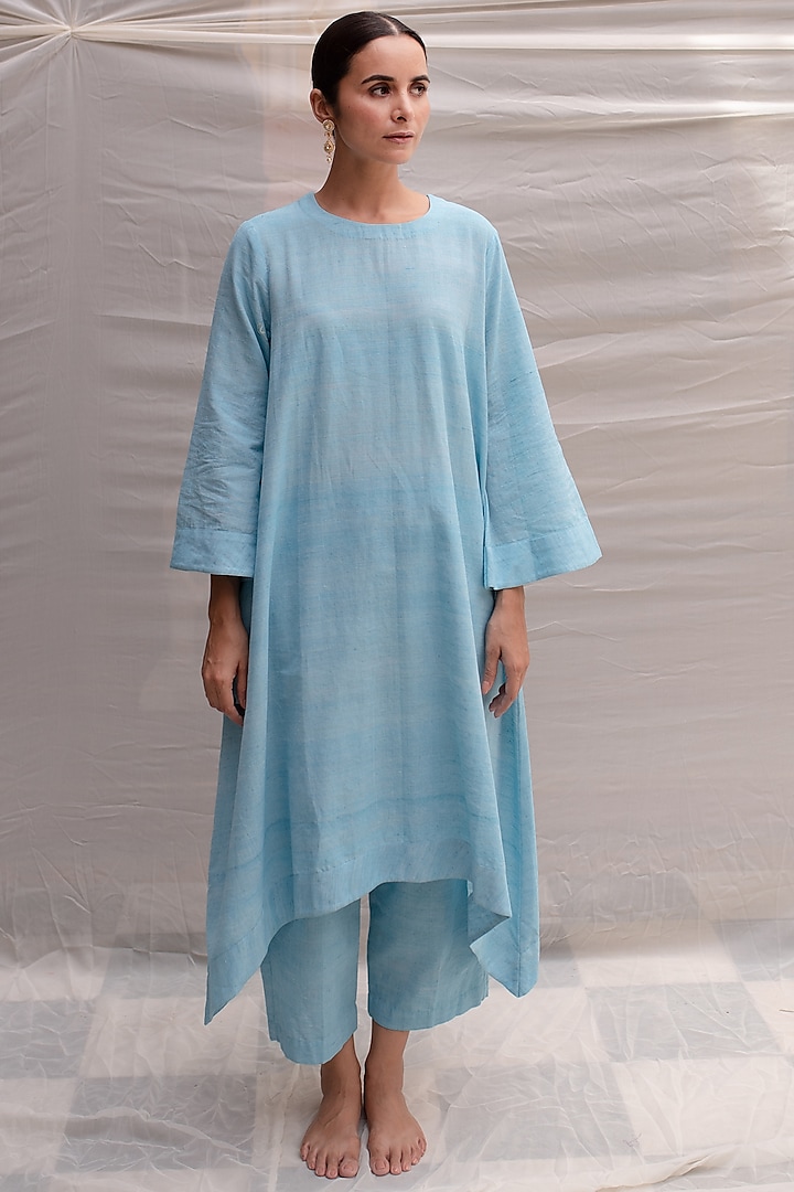 Blue Organic Khadi Cotton Kurta Set by Priyanka Raajiv