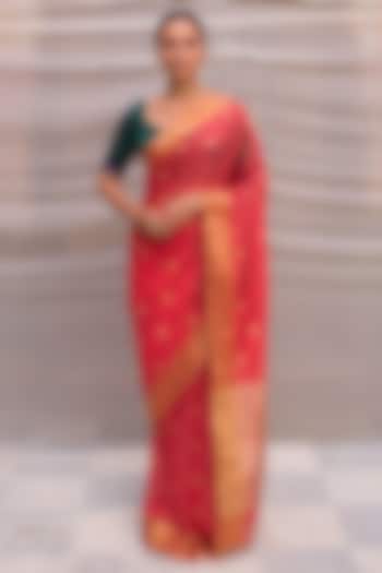 Red Silk Chanderi Saree by Priyanka Raajiv