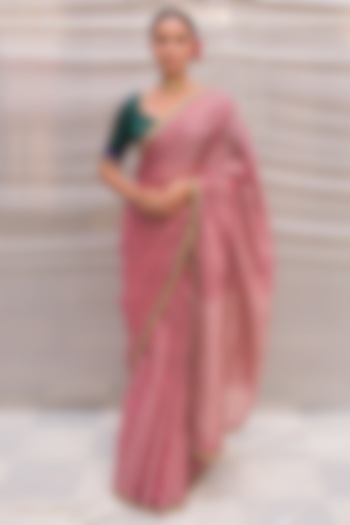 Pink Silk Chanderi Tissue Hand Embroidered Wedding Saree by Priyanka Raajiv at Pernia's Pop Up Shop