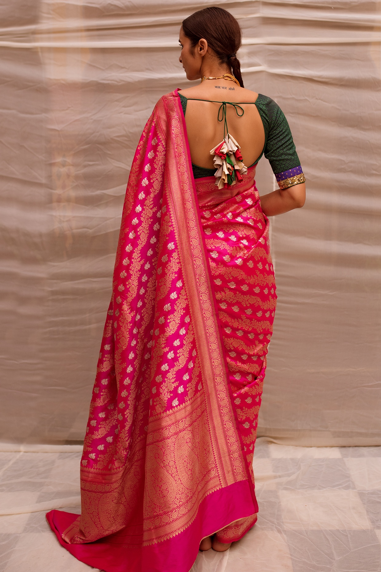 Pink Banarasi Handloom Pure Katan Silk Meenakari Saree –