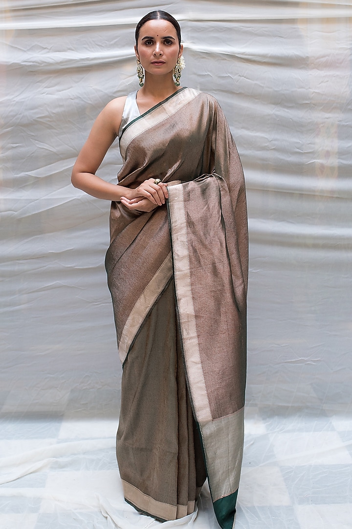 Green Silk Tissue Brocade Saree by Priyanka Raajiv