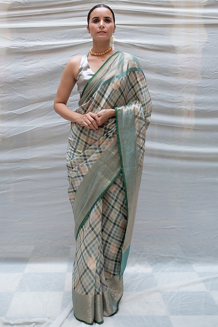 Green Banarasi Brocade Printed Saree by Priyanka Raajiv