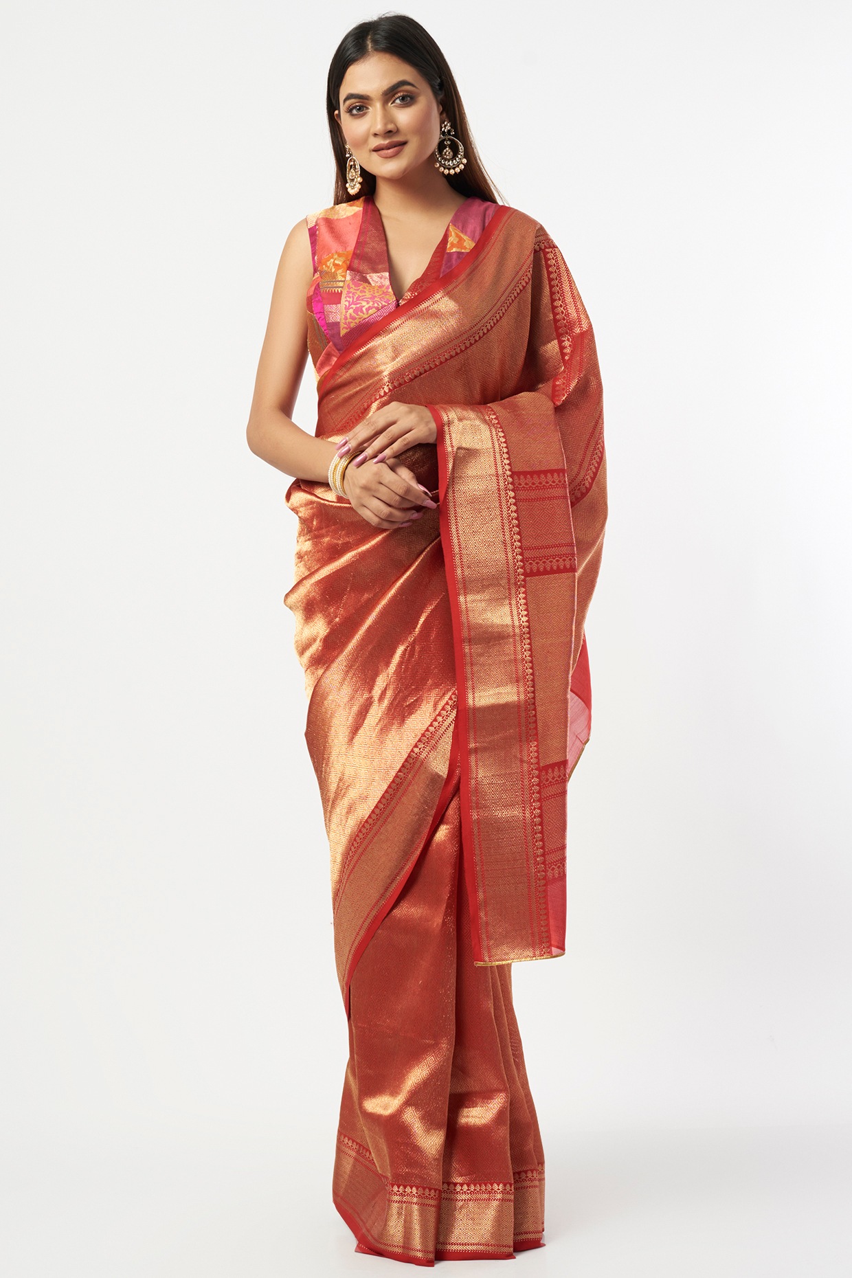 Stunning Red Handloom Chanderi Pure Katan Silk Saree - Shop Now! – Luxurion  World