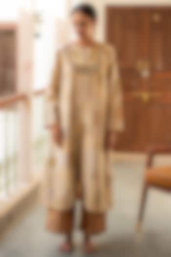 Ivory Silk & Cotton Patch Work Kurta Set by Priyanka Raajiv at Pernia's Pop Up Shop