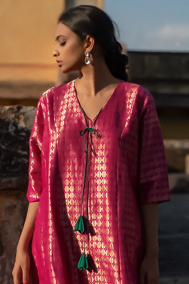 Pink Brocade Kalidar Kurta Set by Priyanka Raajiv at Pernia's Pop Up Shop