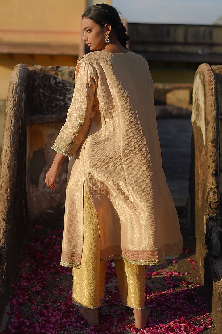 Beige Silk Brocade Embroidered Kurta Set by Priyanka Raajiv at Pernia's Pop Up Shop