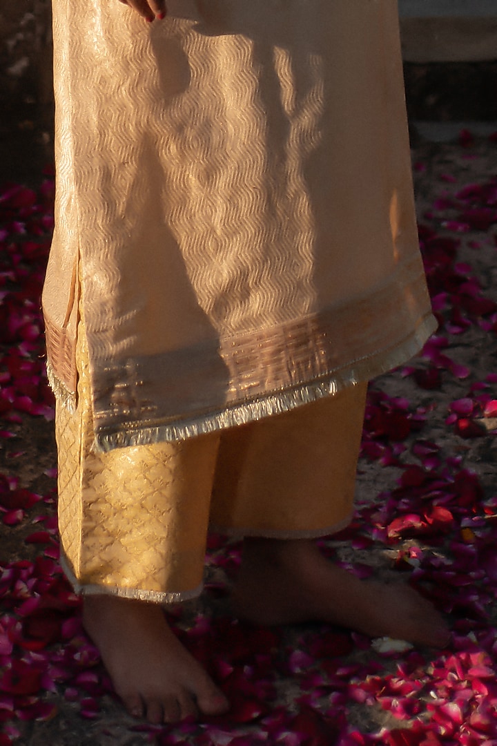 Beige Silk Brocade Embroidered Kurta Set by Priyanka Raajiv at Pernia's Pop Up Shop