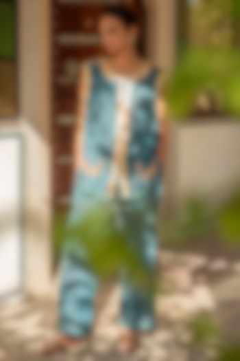 Teal Blue Organic Cotton Patch Work Co-Ord Set by Priyanka Raajiv at Pernia's Pop Up Shop