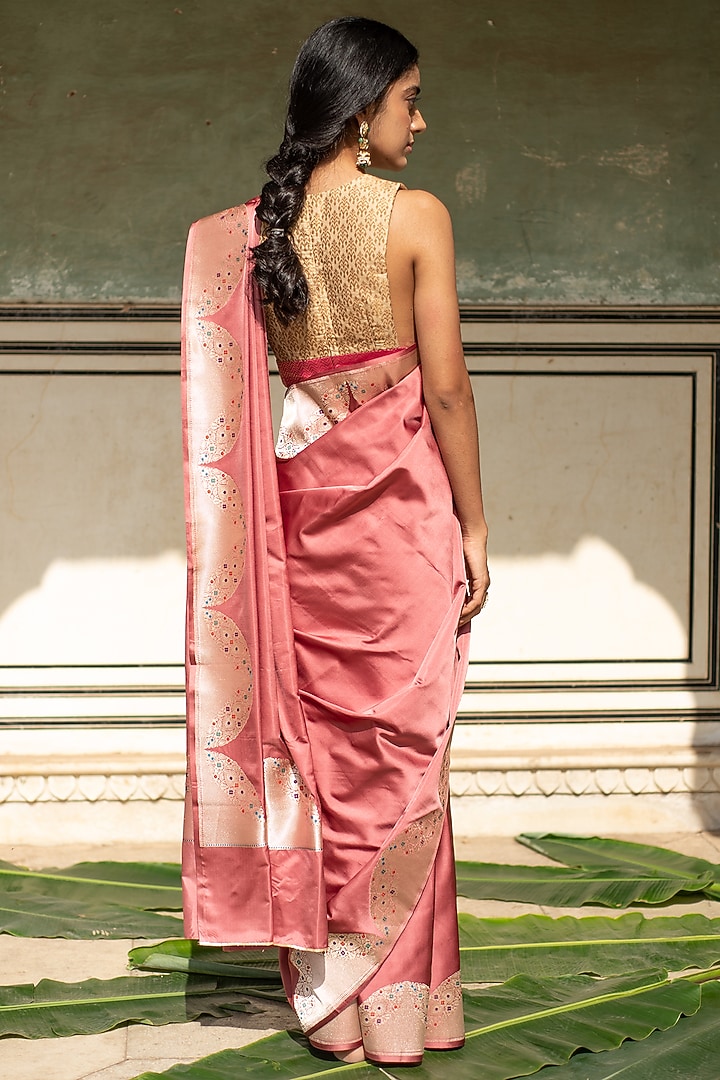Coral Silk Banarasi Mashru Wedding Saree Set by Priyanka Raajiv at Pernia's Pop Up Shop