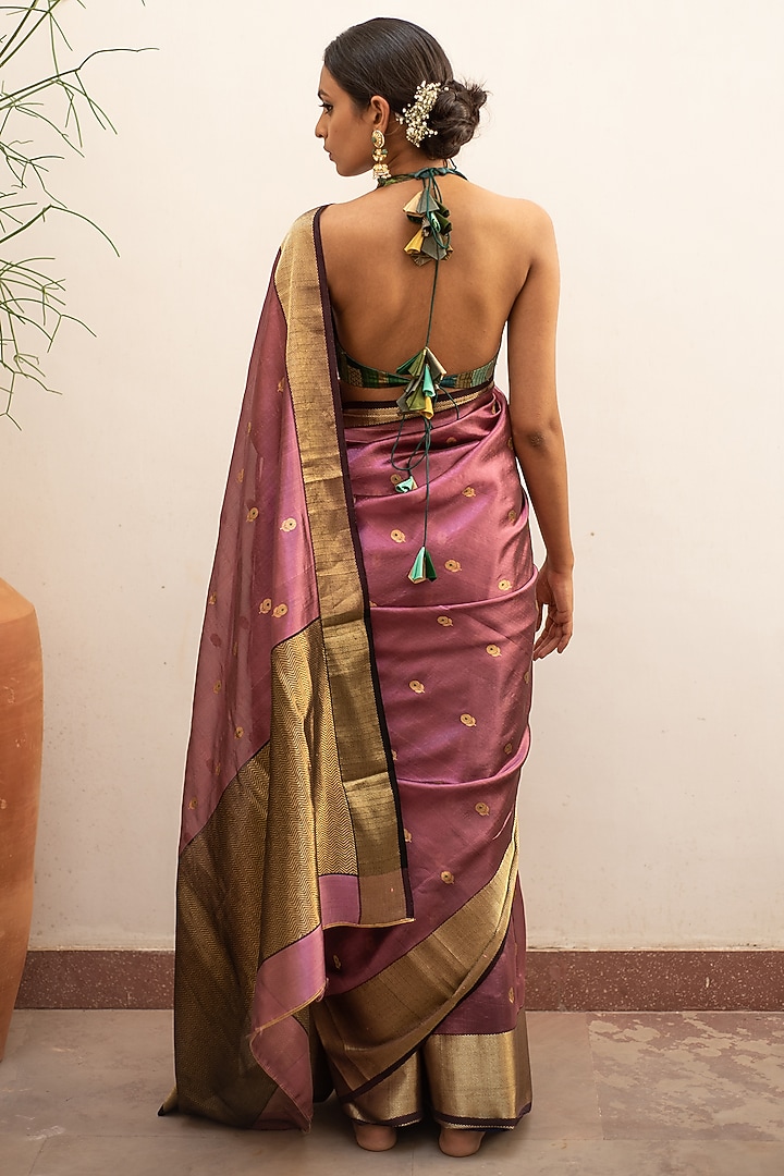 Dark Mauve Silk Chanderi Party Wear Saree Set by Priyanka Raajiv at Pernia's Pop Up Shop