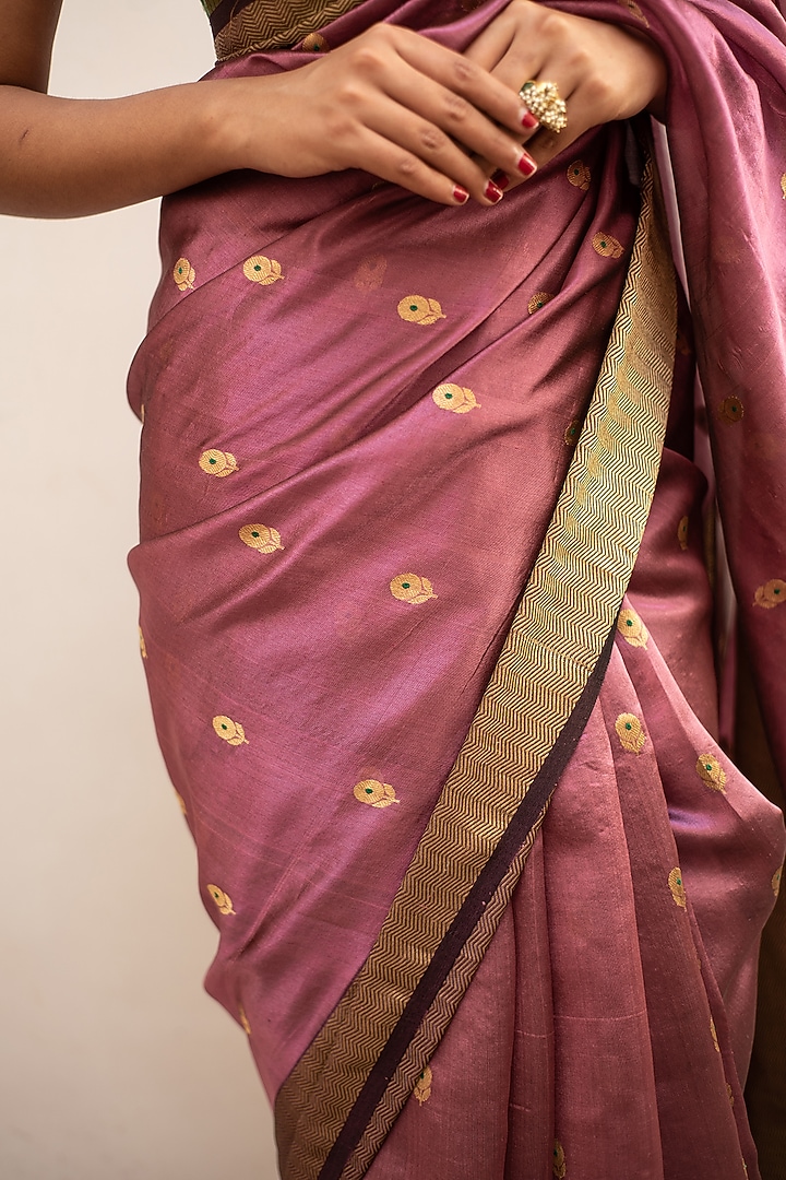 Dark Mauve Silk Chanderi Party Wear Saree Set by Priyanka Raajiv at Pernia's Pop Up Shop