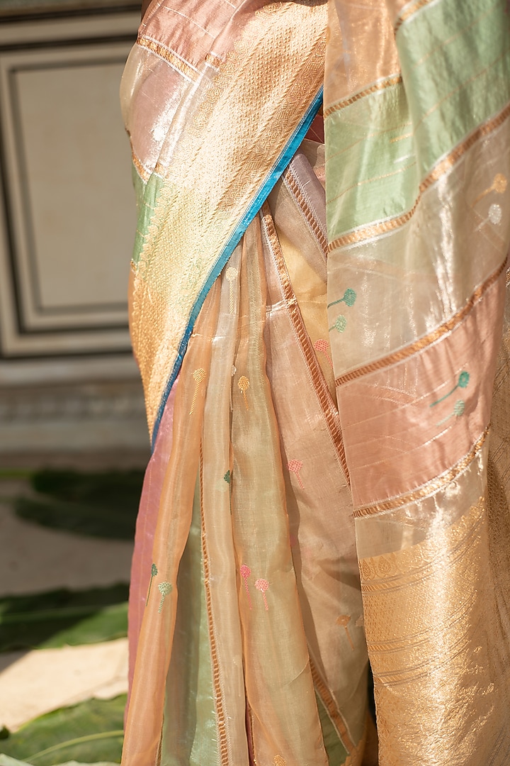 Multi-Colored Silk Banarasi Organza Wedding Saree Set by Priyanka Raajiv at Pernia's Pop Up Shop