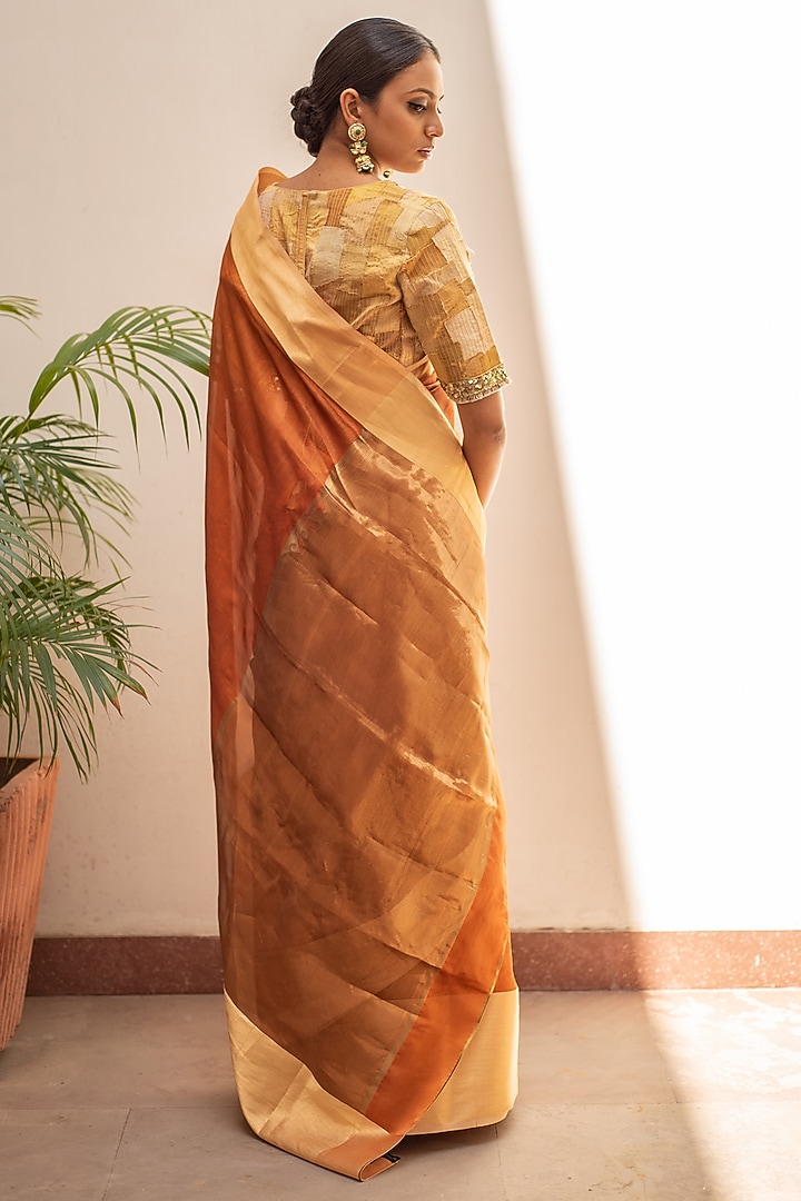 Rust Silk Chanderi Party Wear Saree Set by Priyanka Raajiv at Pernia's Pop Up Shop