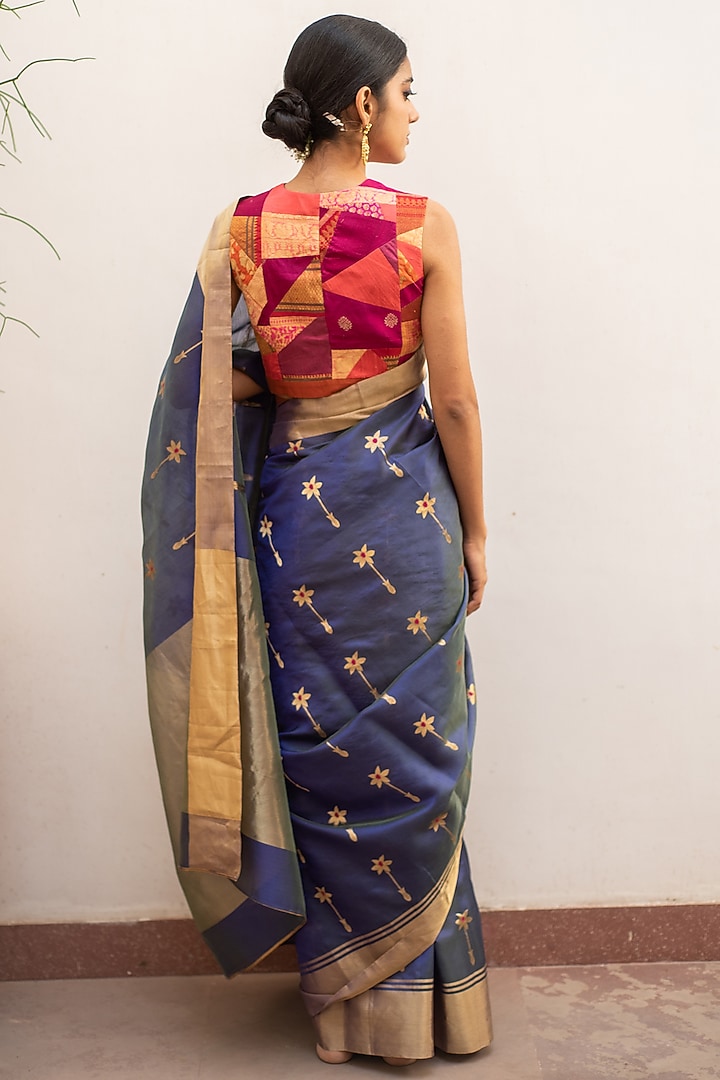 Teal Blue Silk Chanderi Party Wear Saree Set by Priyanka Raajiv at Pernia's Pop Up Shop