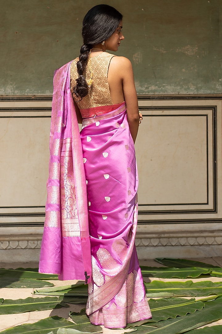 Pink Silk Banarasi Reception Saree Set by Priyanka Raajiv at Pernia's Pop Up Shop